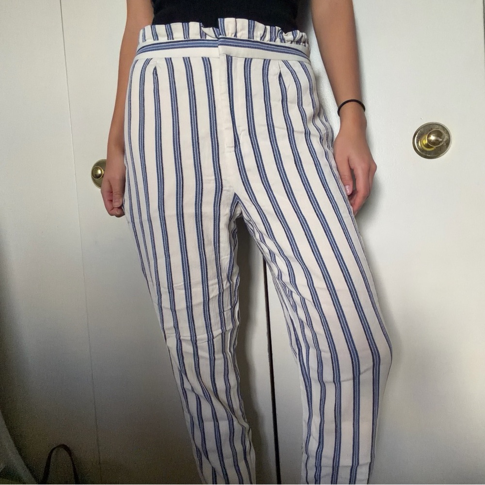 Express Blue and White Striped Women's Pants